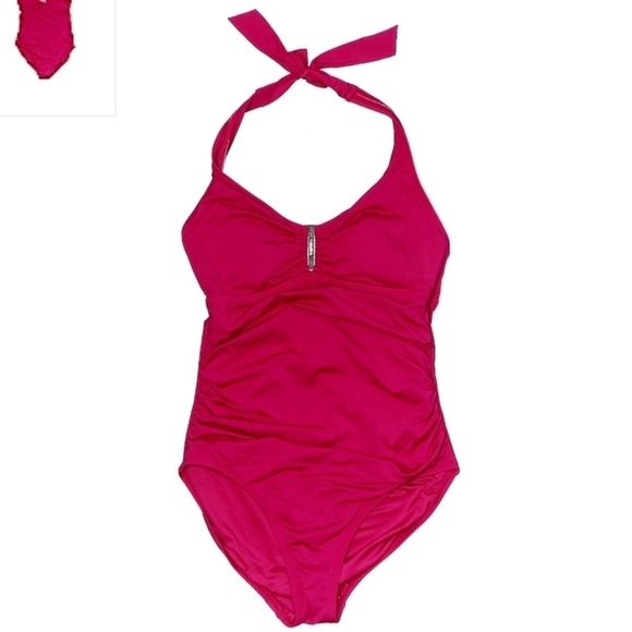 Calvin Klein One Piece Swimsuit Fuchsia Pink Halter Tie Neck Women’s Size 6 EUC - Picture 1 of 7